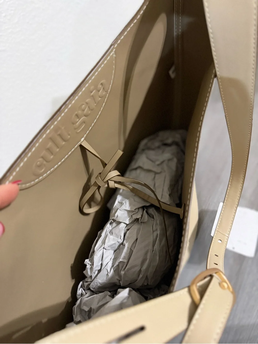 cult gaia Taupe-Cream Leather Hobo Shoulder Bag
